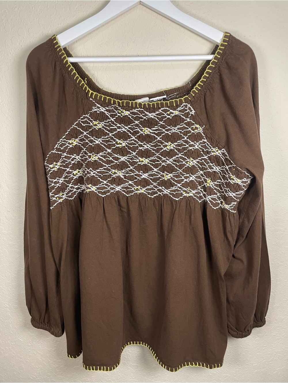 ROAMAN’S | Brown Peasant Boho Smocked Blouse Top | 1X